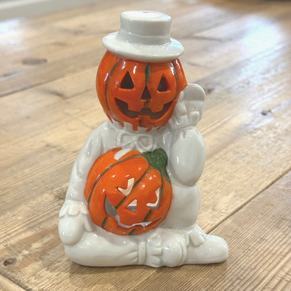 Vintage Pumpkin Man Jack O Lantern Ghost Votive Holder Vintage Halloween Decor